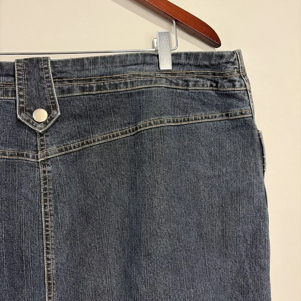 VTG Y2K SWAK Jeans Denim Maxi Skirt Womens 20 Dark Wash Utility Cargo Long